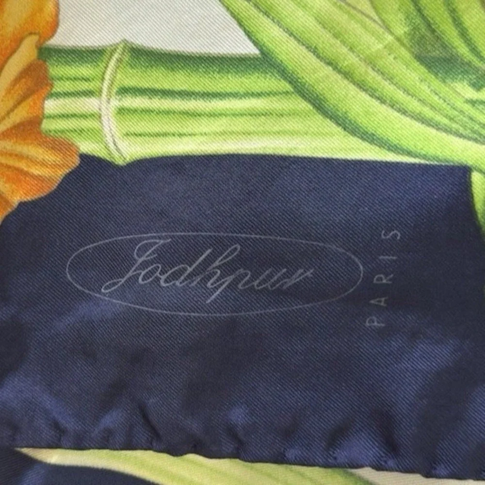 Jodhpur Paris Silk Square Scarf Blue Tropical Floral Print 34